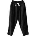 thumbnail image 4 of Casual Linen Baggy Capri Harem Pants for Women Tapered Wide Leg Joggers Drawstring Elastic Waist Cropped Trousers with Pocket, 4 of 6