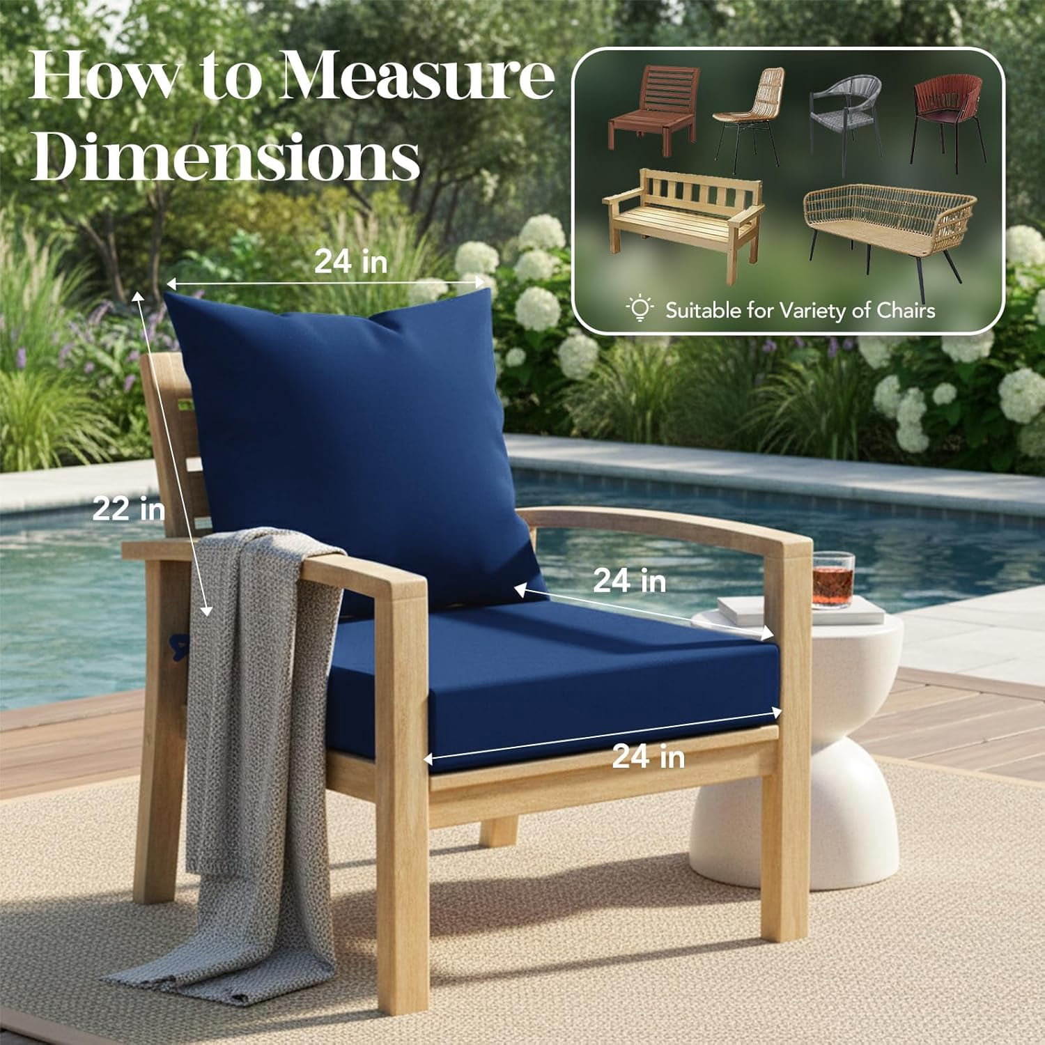 Outdoor Chair Cushions for Patio Furniture：24" x 24" Deep Seat Cushions with Backrest for Couch Sofa Chair - Waterproof Fade-Resistant Patio Cushion (Set of 2,Beige)