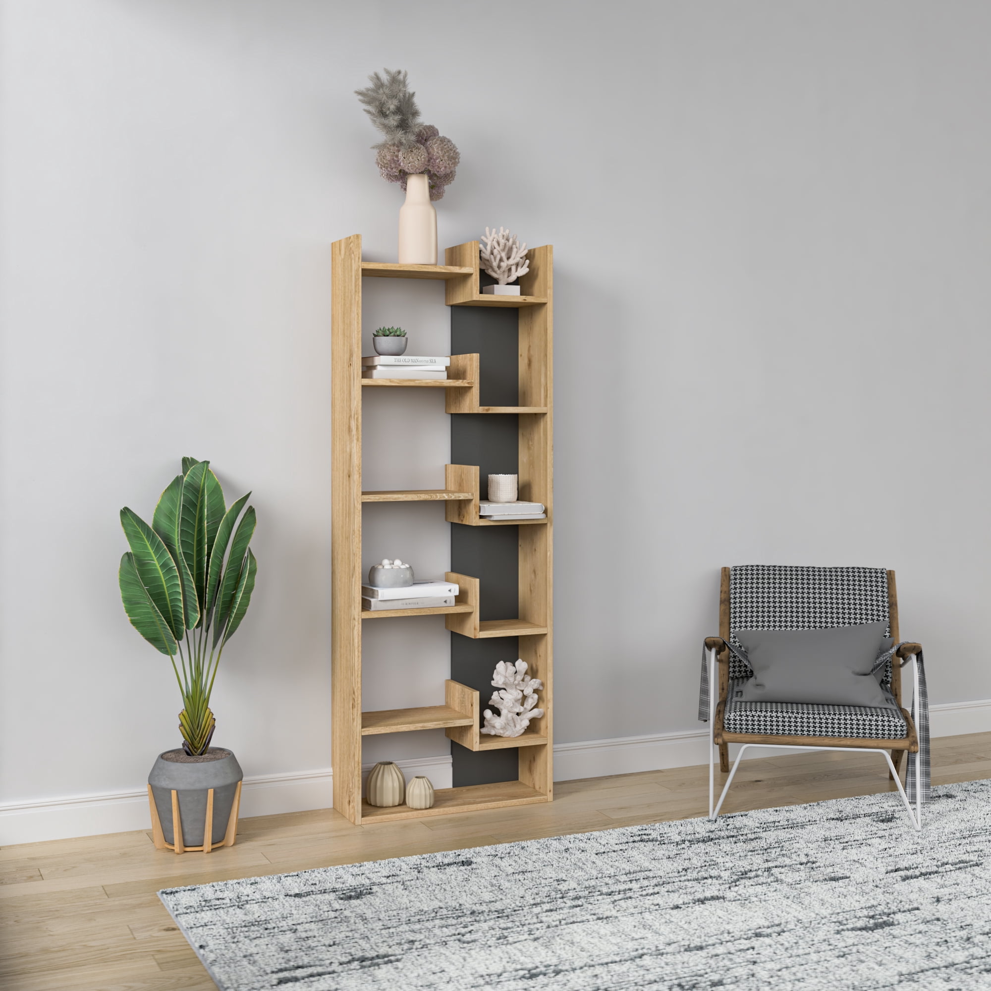 Ada Home Decor Bonaparte Multiple Tier Open Shelf Modern Bookcase, Oak/Anthracite