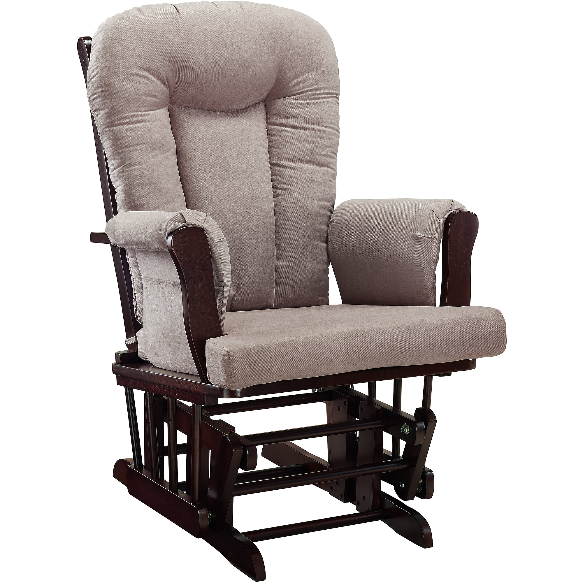 baby relax glider rocker and ottoman espresso with gray cushions