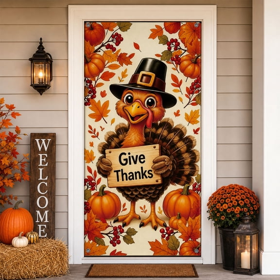 Trovenix Thanksgiving Door Cover Decoration Cute Turkey Door Hanging Banner For Front Door Entryway Party Decor Indoor Outdoor