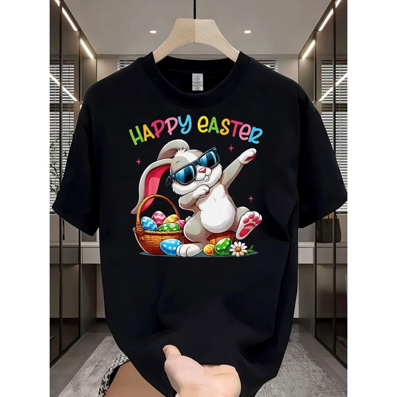 Men's Casual T Shirt Happy Easter Bunny Fashion Glasses Egg Basket Graphic Tees Men Fashion Holiday Gift Adult Men