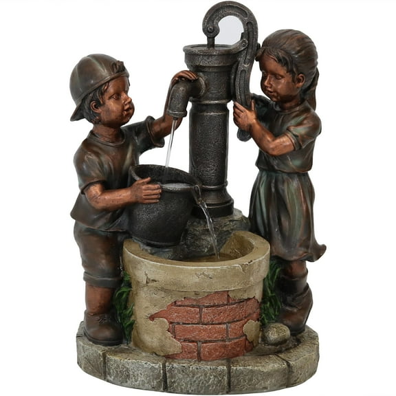 Sunnydaze Jack and Jill at Farmhouse Pump Polyresin Outdoor Water Fountain