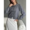 thumbnail image 3 of Women'S Crew Neck Cropped Cardigan Sweater Long Sleeve Front Button Shawl Sweater Jacket Grey S, 3 of 8