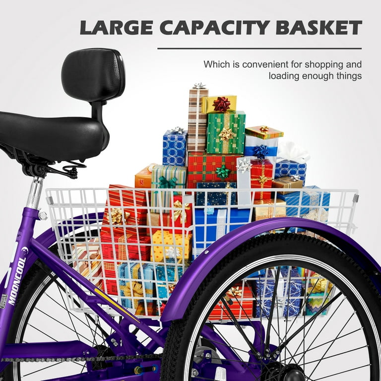 Lilypelle Adult Tricycle 7 Speed Adult Trikes 24 inch 3 Wheel
