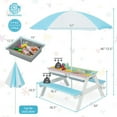 thumbnail image 2 of Topcobe 3-in-1 Kids Outdoor Picnic Water Sand Table with Umbrella Play Boxes, Kids Patio Furniture for Backyard, Garden-Blue, 2 of 7