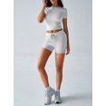 thumbnail image 2 of Women'S Summer 2 Piece Outfits Skinny Shorts Tracksuit Sets White Flowers&Gray M, 2 of 6