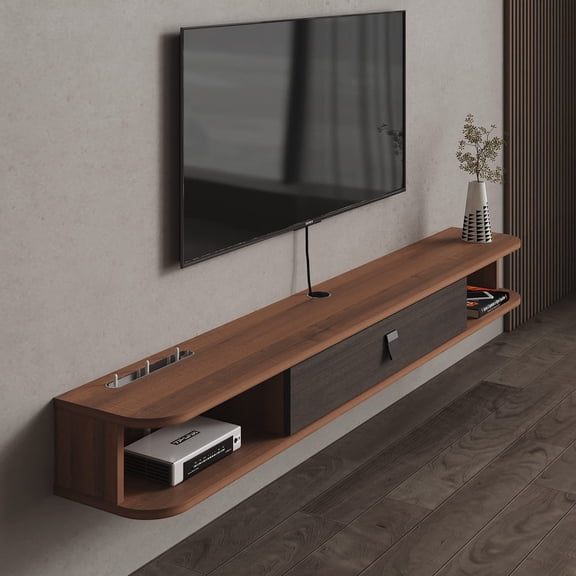 Floating TV Console Wall Mounted Media Shelf 47 Inch Walnut Finish