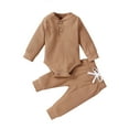 thumbnail image 5 of newwalpole Winter Newborn Baby Boy Girl Clothes Set Ribbed Outfits Unisex Infant Solid Long Sleeve Tops Pants 2PCS Coffee for Size 3-6 Months, 5 of 5