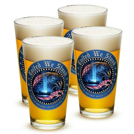

Pint Glasses – American Hero’s Gifts for Men or Women – American Beer Glassware – United We Stand Beer Glasses with Logo - Set of 4 (16 Oz)