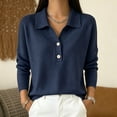 thumbnail image 2 of Vynhevius Women's Collared Henley Sweater Solid Button Neck Long Sleeve Loose Knit Fall Casual Pullover Knit Tops, 2 of 5