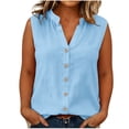 thumbnail image 2 of Women's Plus Size Linen V Neck Sleeveless Button Down Casual Blouse, 2 of 5