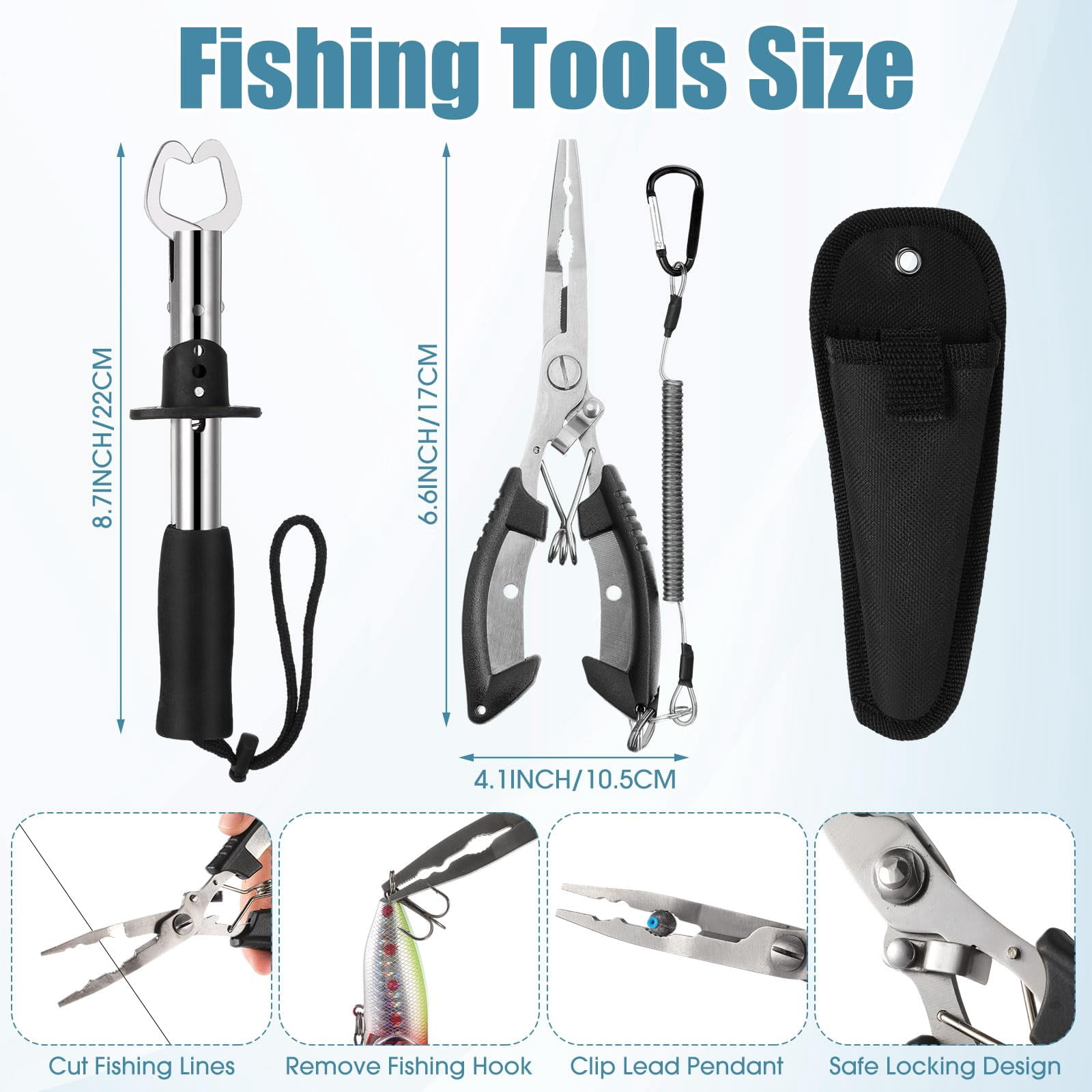 3 Layers Fishing Tackle Box 414 Gift Lures Gear Kit With Included Pliers Lip Gripper Bait Hook Accessories For Beginner Fisherman Women Men  Fit Bass Trout