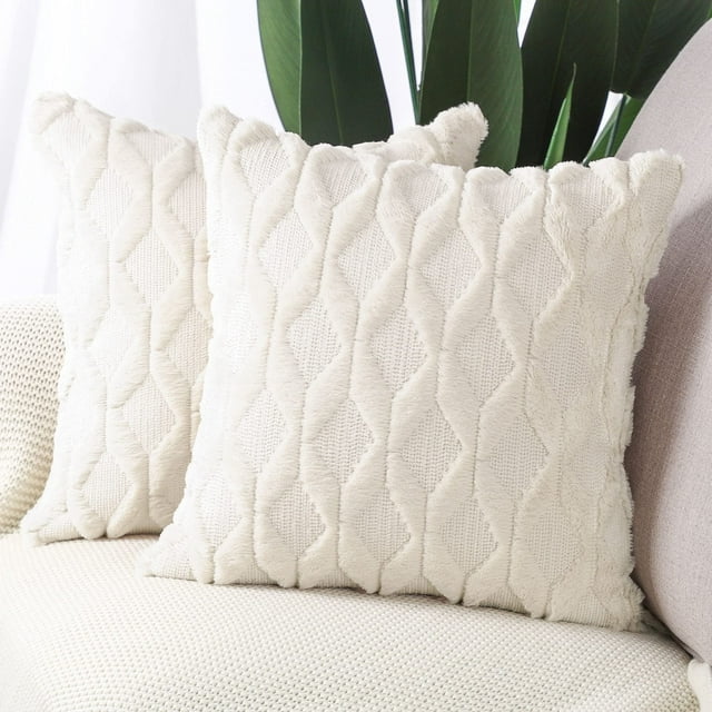 HAPPINESS Juego de 2 Fundas de Almohada Decorativas de Terciopelo de Lana Corta de Felpa Suave de 20x20 Pulgadas Fundas de Cojín de Estilo de Lujo Cuadradas Beige Funda