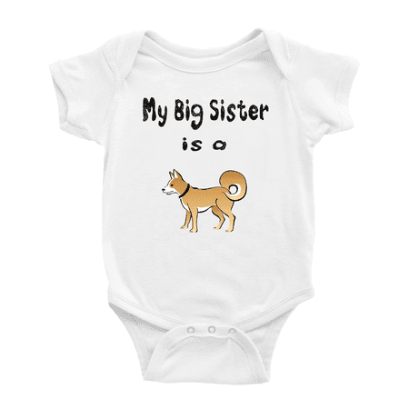 

My Big Sister Is A Akita Dog Funny Baby Bodysuit Boy Girl Unisex