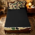 thumbnail image 4 of Erosebridal Vintage Camo Abstract Zipper Queen Comforter Set with Fitted Sheet and 2 Pillowcases for Boys Men, Forest Wildlife Duck Zipper Bedding Set, Olive, Black Reversible, 4pcs, 4 of 7