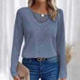 thumbnail image 2 of Towmus Lace Crochet Tops for Women Flowy Oversized Tshirts Ladies Long Sleeve V Neck Waffle Knit Textured Casual T-Shirts Blouse, 2 of 5