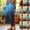 Blue, variant on Linen Pants Women Gradient Print Elastic Waist Multi Pocket Straight Button Slit Cuff Pants