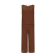 thumbnail image 6 of Htigea Women Casual Loungewaer 2 Piece Outfits Short Sleeved Wide Leg High Waisted Pants with Pockets Tracksuit Sets Streetwear Brown,M, 6 of 7