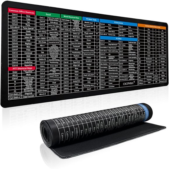 shiyou-Excel Cheat Sheet Desk Pad, Excel Shortcuts Keys Mouse Pad, Office Desk Mat, Large Mouse pad, XL XXL Mouse Pad(27.5 * 11.8 * 0.08 in)