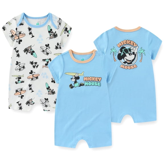 Disney Mickey Mouse Short Sleeve Romper (Baby Boys), 2 Pack, Sizes 12M-24M