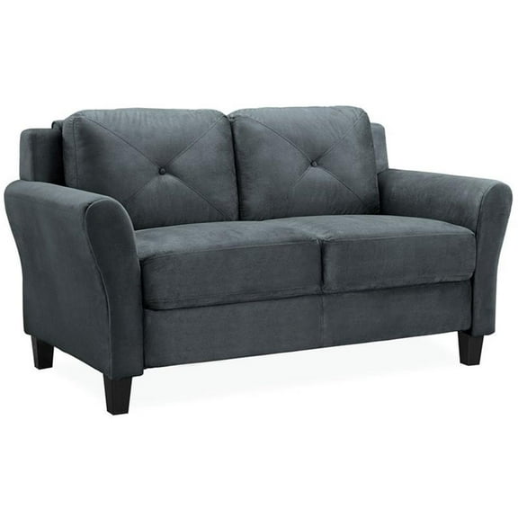 Hawthorne Collections Rolled Arm Microfiber & Wood Loveseat in Dark Gray