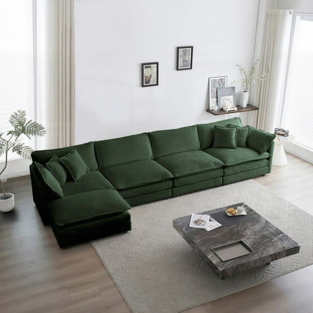 Green Chenille 5-Seater U-Shaped Convertible Sectional Sofa for Living Room, Sturdy Wood & Comfortable Sponge