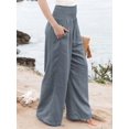 thumbnail image 3 of Women Linen Palazzo Pants Summer Boho Wide Leg High Waist Casual Lounge Beach Travel Vacation Outfits Gray M, 3 of 7