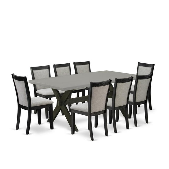 East West Furniture X-Style 9-Piece Wood Dining Set in Black/Cement/Shitake Gray