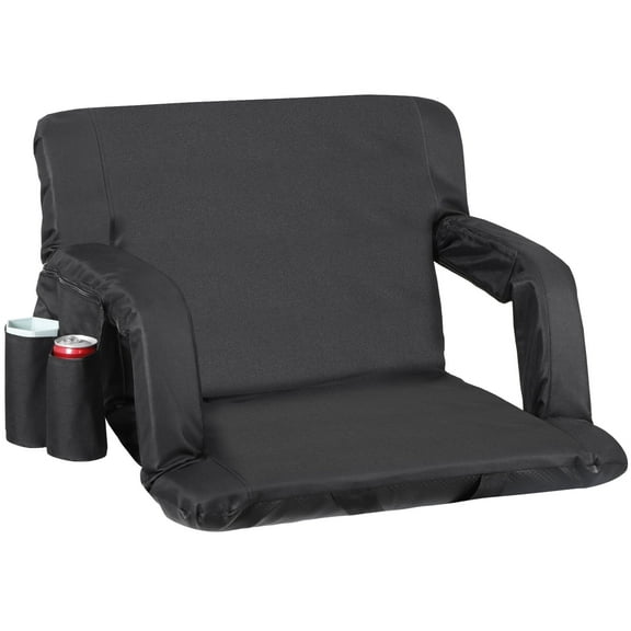 HomGarden 6 Reclining Stadium Seat 25-in Extra Wide Portable Cushion for Bleacher Water Resistant Backpack Chair W/Armrests & Storage, Black