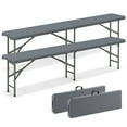 thumbnail image 1 of Gymax 2PCS 6 ft Plastic Folding Bench w/ 1320 LBS Capacity Handle & Lock For Outdoor Gray, 1 of 9