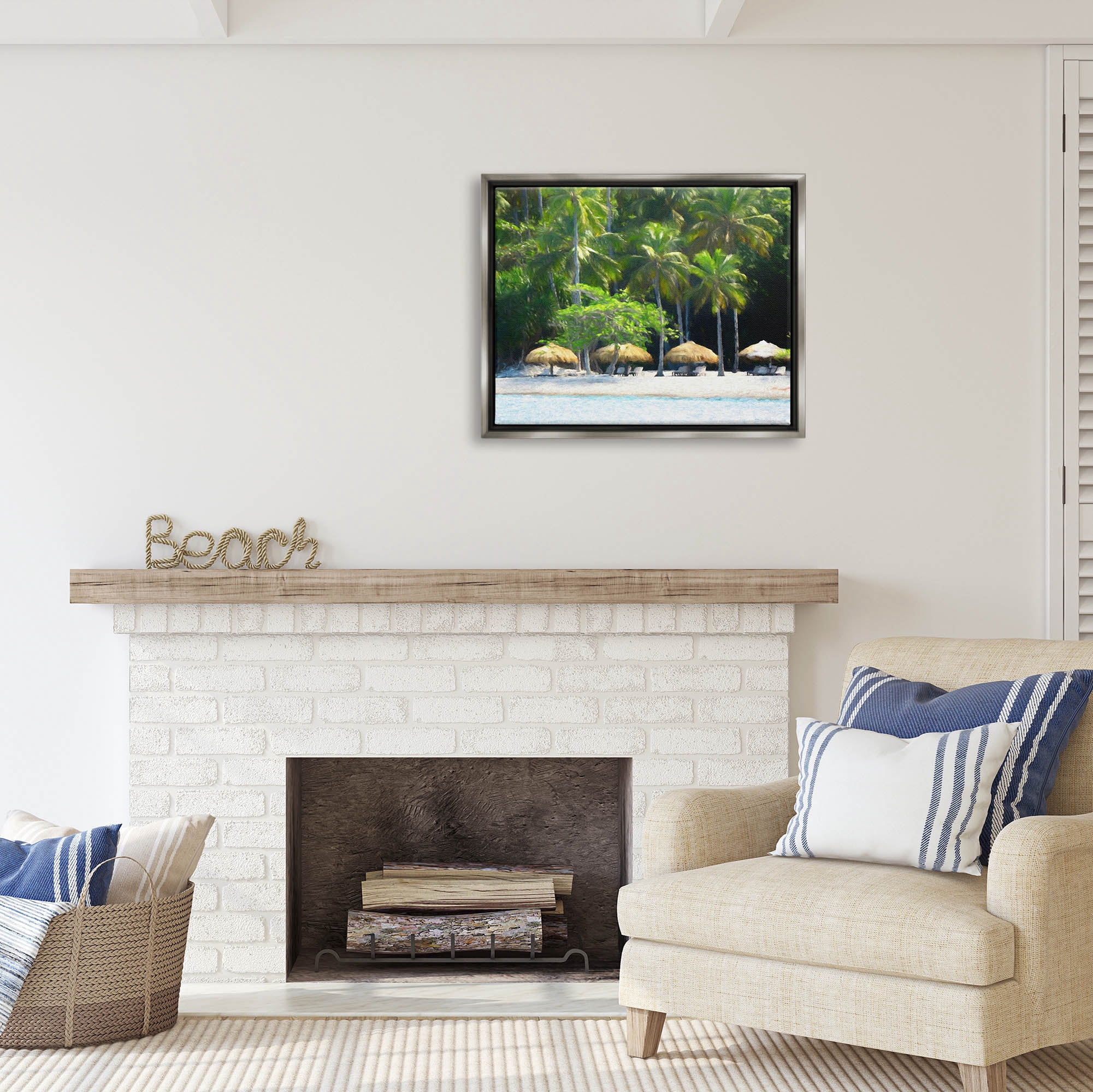 Stupell Industries Tropical Summer Beach Canopies Coastal Photography Gray Floater Framed Art Print Wall Art