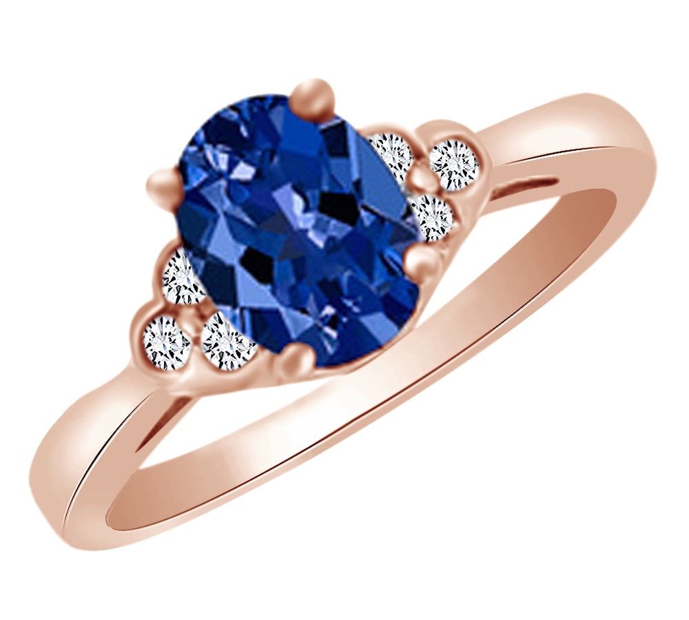 (1.24ct) Simulated Tanzanite & White Diamond Engagement Ring In 14k Solid Gold With Ring Size 4 by Jewel Zone US
