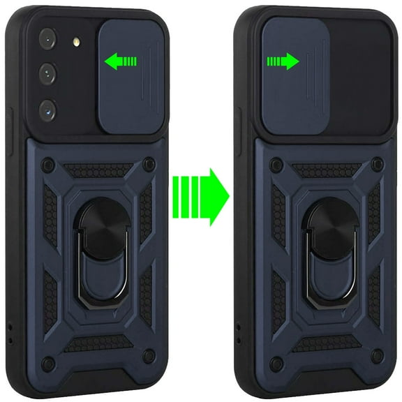 For Samsung Galaxy S22 Ultra Hybrid Cases Slide Camera Lens Cover and Ring Holder Kickstand Rugged Dual Layer Heavy Duty Cover ,Xpm Phone Case [Blue]