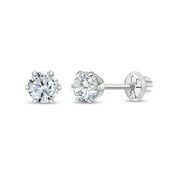 IN SEASON JEWELRY Brilliant Prong Simulated Diamond Girls Earrings Screw Back - 14k White Gold