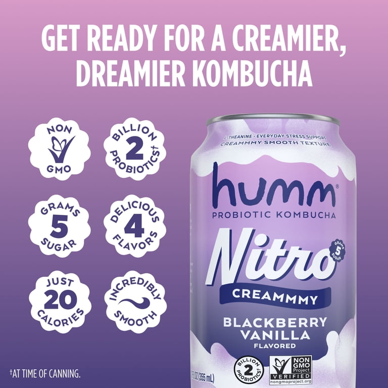 Humm Kombucha Nitro Variety Pack, 12 fl oz Cans, 2 Billion