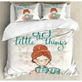 thumbnail image 1 of Enjoy the Little Things King Size Duvet Cover Set, Cartoon Girl in Winter Clothes with a Motivational Hand Lettering, Decorative 3 Piece Bedding Set with 2 Pillow Shams, Multicolor, by Ambesonne, 1 of 3