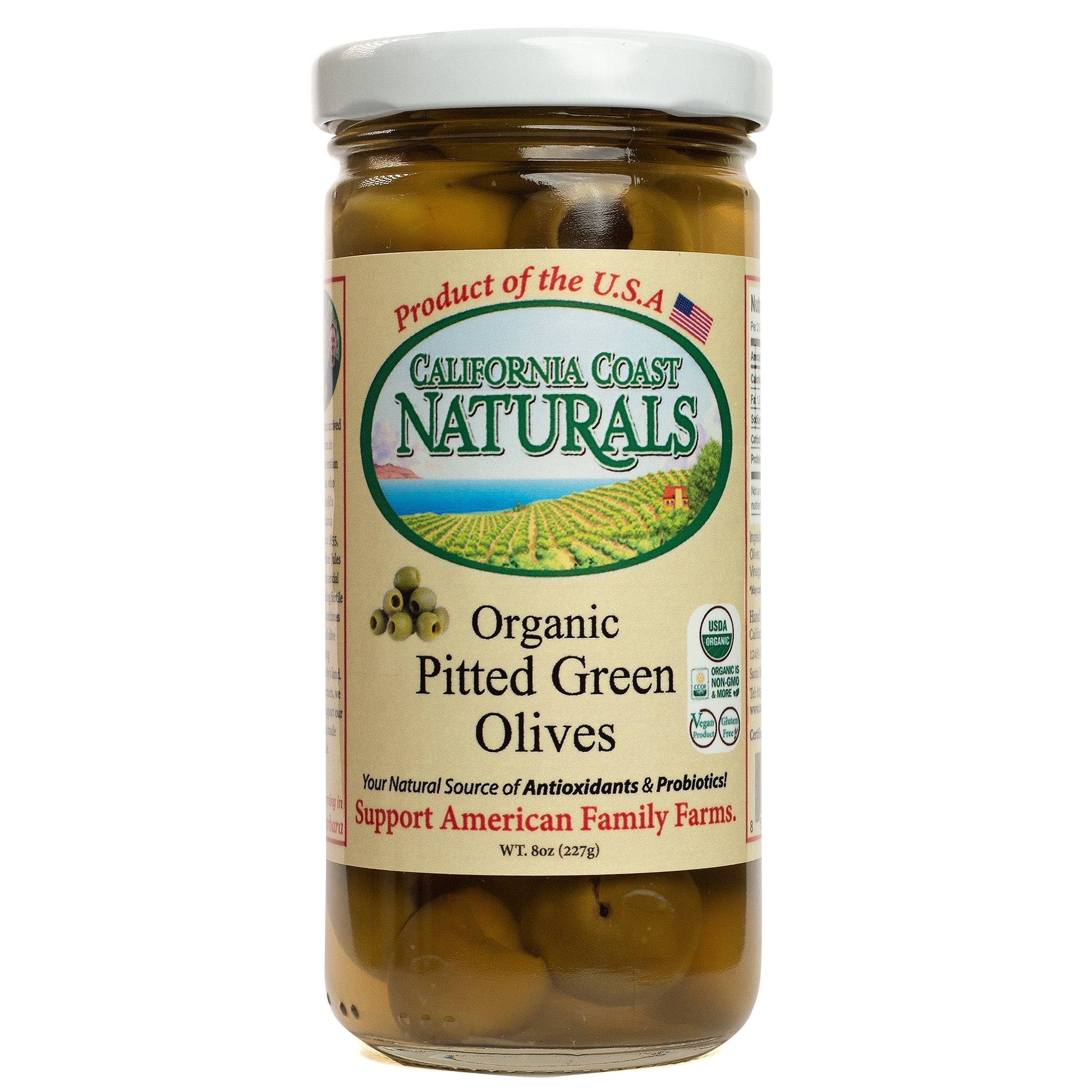 California Coast Naturals Pitted Green Olives, USDA Organic, Non GMO, 8