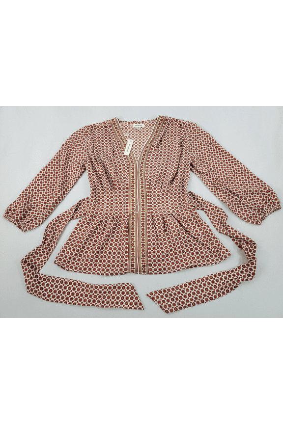 new MAX STUDIO women blouse top shirt 2705D36 BRFIHXSQ red white belted S $98