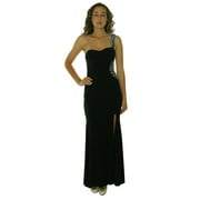 New 2769-2 Betsy & Adam Long one Shoulder Beaded Side Gown Black 14 $229