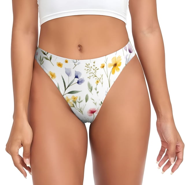 Fotbe Watercolor Floral A Tanga Sin Costuras para Mujer con Estampado – Panties Invisibles, Transpirables y Cómodos para Uso Diario-X-Large