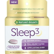 Nature's Bounty Sleep3 Melatonin, Maximum Strength Drug Free Sleep Aid, Tri-Layered Tablets, 10 Mg, 60 Ct