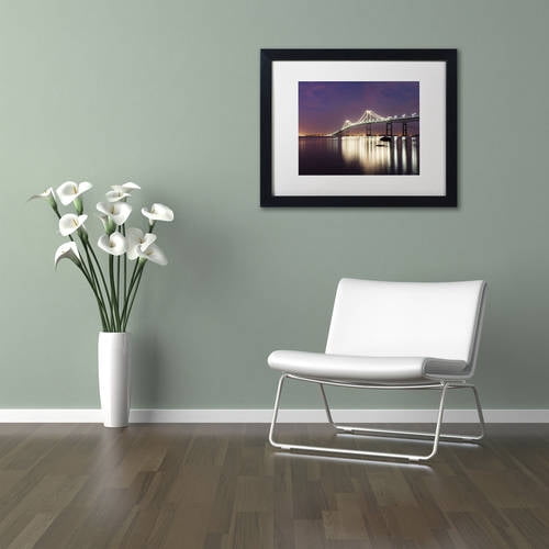 Trademark Fine Art "Newport Bridge Dusk" Canvas Art by Michael Blanchette Photography White Matte, Black Frame