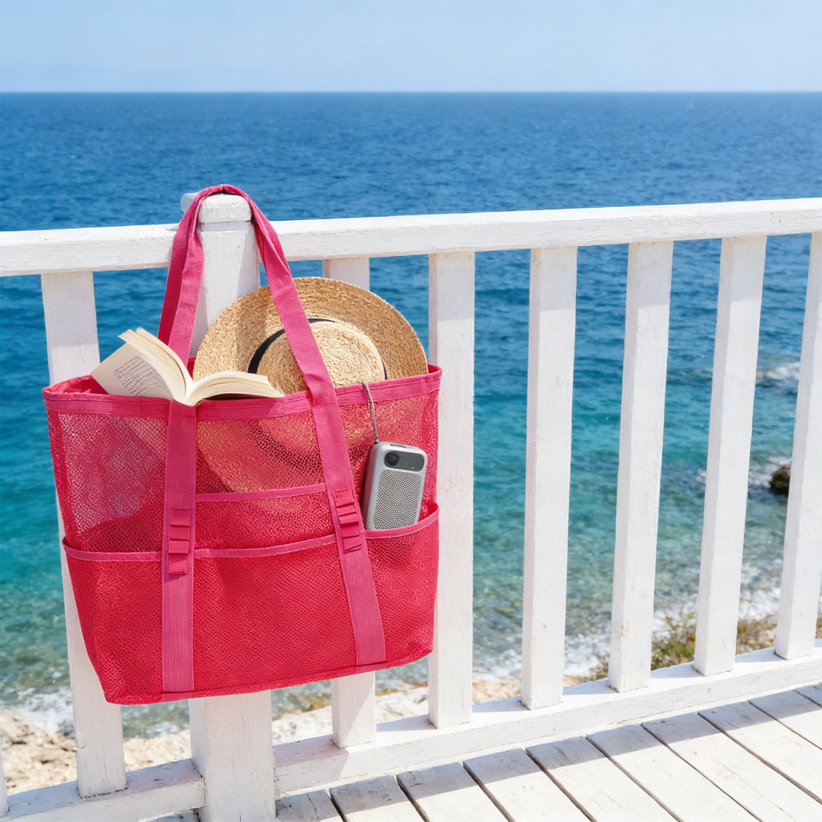 Mesh Tote Beach Bag Large Capacity Pool Toy Storage Organizer Bathroom Toiletries Travel Bag Breathable Carryall