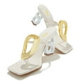 thumbnail image 4 of FSJ Women Square Open Toe Thong High Heel Sandals Gold Detail Chain Heel Flip Flops Slip-On Summer Mules Comfortable Sexy Slippers Size 4 White, 4 of 4