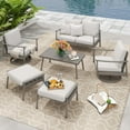 thumbnail image 2 of HAPPATIO 6-Pc Aluminum Patio Sofa Set, Outdoor Conversation set, Loveseat, Coffee Table, Swivel Sofa x2, Ottoman x2, Rope Backrest, for Yard, Deck, 2 of 7