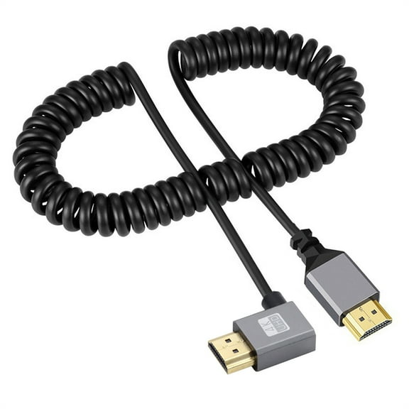 CY HDMI 2.0 Male to HDMI Male 4K 60hz Stretch Coiled Cable Left Angled 90 Degree for HDTV Computer Laptop Monitor