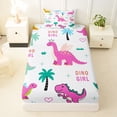 thumbnail image 3 of Metsweet Cartoon Dino Twin Sheets 3pcs for Boys, Kawaii Dinosaurs Animal Bedding, Pink Blue Green,1 Fitted Sheet, 1 Flat Sheet and 1 Pillowcase, 3 of 5