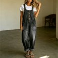 thumbnail image 2 of Morttic Women's Vintage Washed Denim Overalls – Casual Loose Wide Leg Jumpsuit with Pockets & Adjustable Straps Button Romper Black，L, 2 of 6