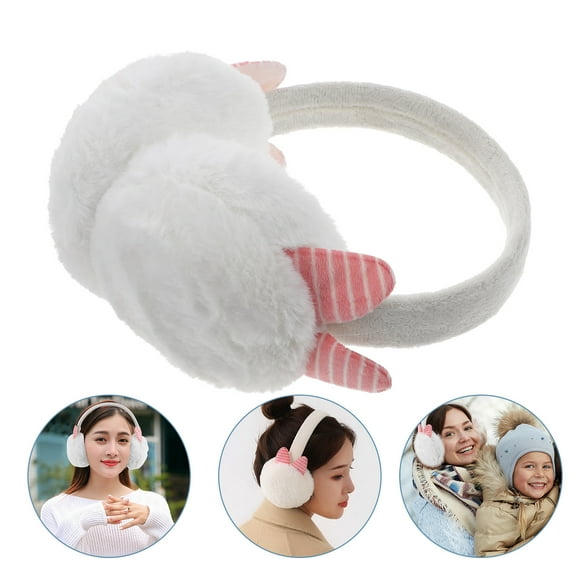 MEIBUTYUP Cute Bear Shaped Plush Earmuff for Winter Warmth White Adorable